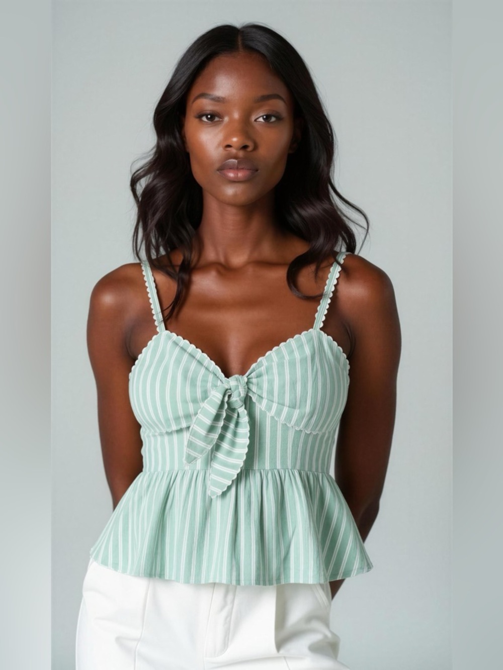 Old Navy Striped Green Tie-Front Cami Top with Adjustable Straps Size XS